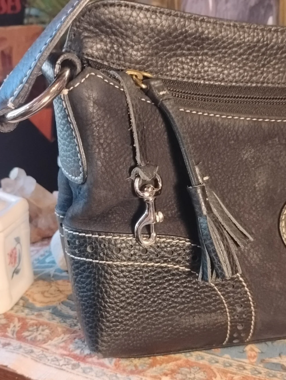 Vintage Dooney & Bourke Black Leather Shoulder Bag with Tassel Accent - Picture 10 of 17